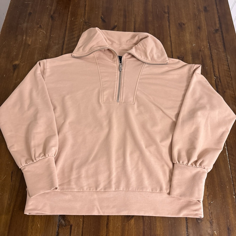 Ann Taylor Weekend Half Zip Pullover Sweatshirt S Nude Blush Pink Luxury Preppy